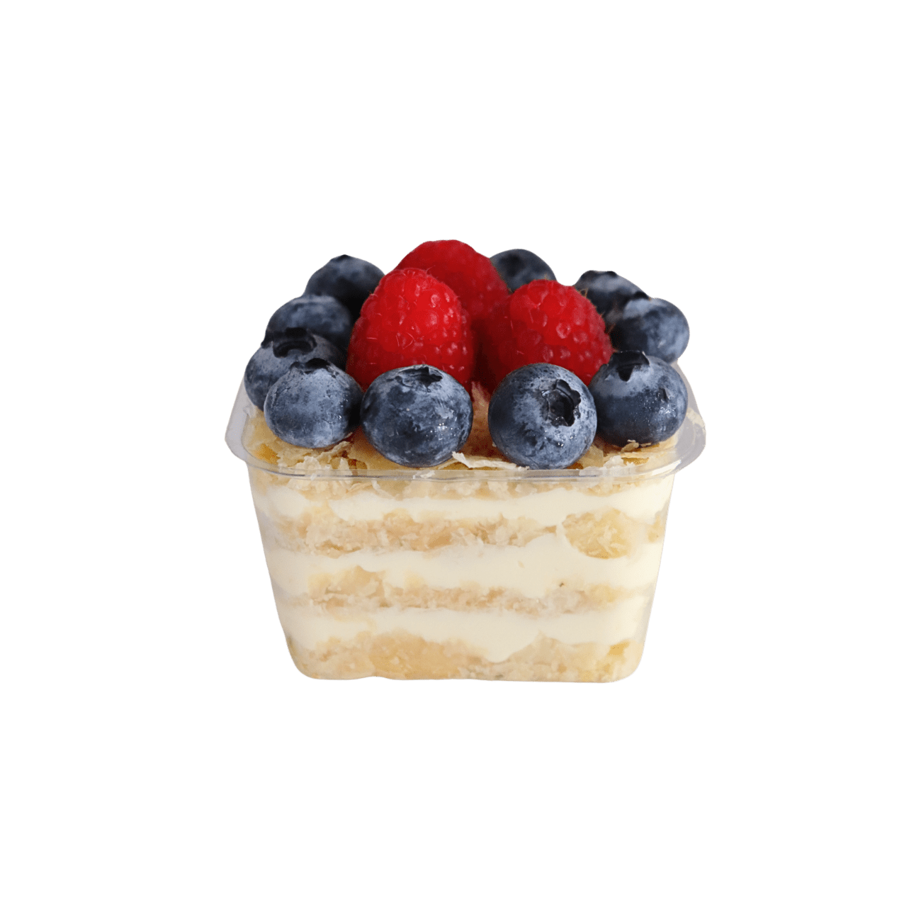 Layered Napoleon cake with berries on top
